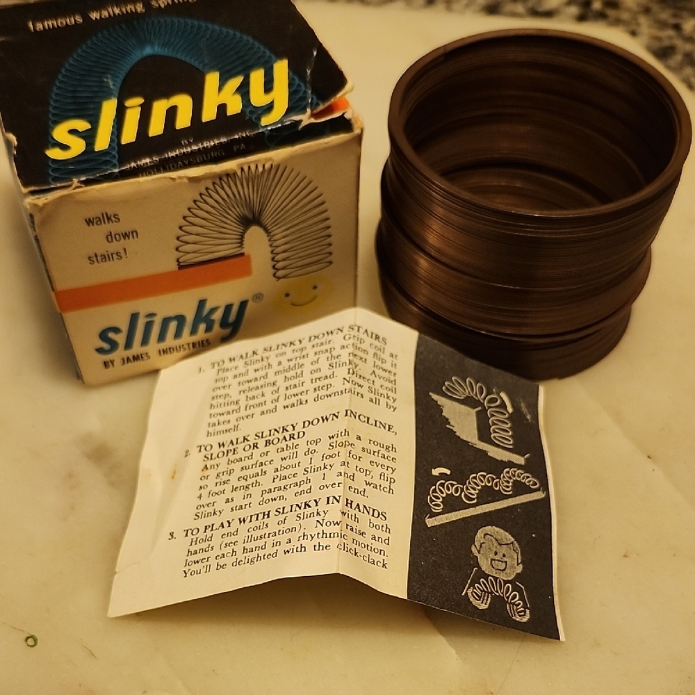Vintage Copper Slinky Toy By James Industries In Box With Directions